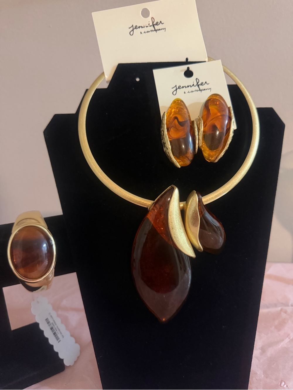 Amber Drop Necklace, Bracelet and Earring Set